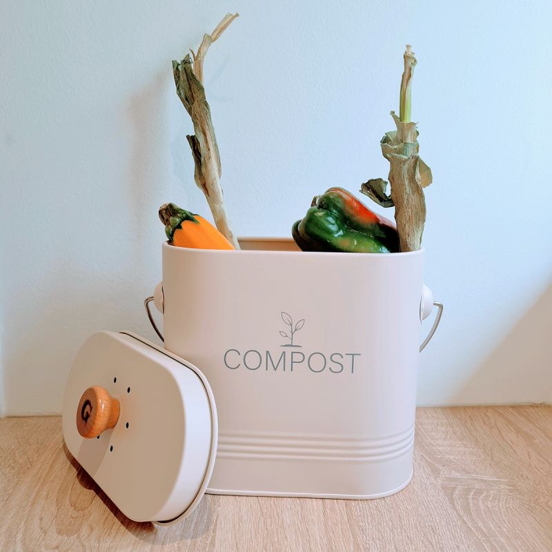 Seau à Compost Ovale 3L avec Filtre - Beige