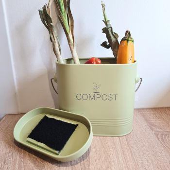 Seau à Compost Ovale 3L avec Filtre - Vert Sauge